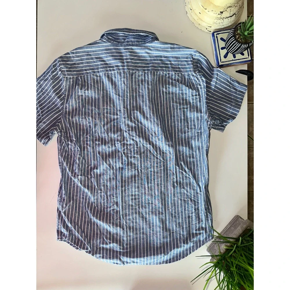 Levis Mens Standard Fit Short Sleeve Striped‎ Button Down Shirt Blue White M